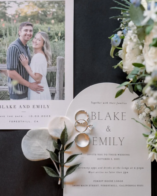 From the rings to the blooms, every piece told a part of Blake + Emily’s day. 

Save this for wedding detail inspo. ✨ 

✨Dream Team✨ 

Venue | @foresthouselodge 
Photo + Video | @theuncommonweddings 
DJ | @musicandmoreentertainment 
Florals | @strelitzia_weddings_and_events 
Hair + Makeup | @summerbridalbeauty  @delaneylynnebeauty 

#foresthillwedding 
#foresthouselodge 
#californiawedding 
#mountainwedding 
#sierranevadawedding